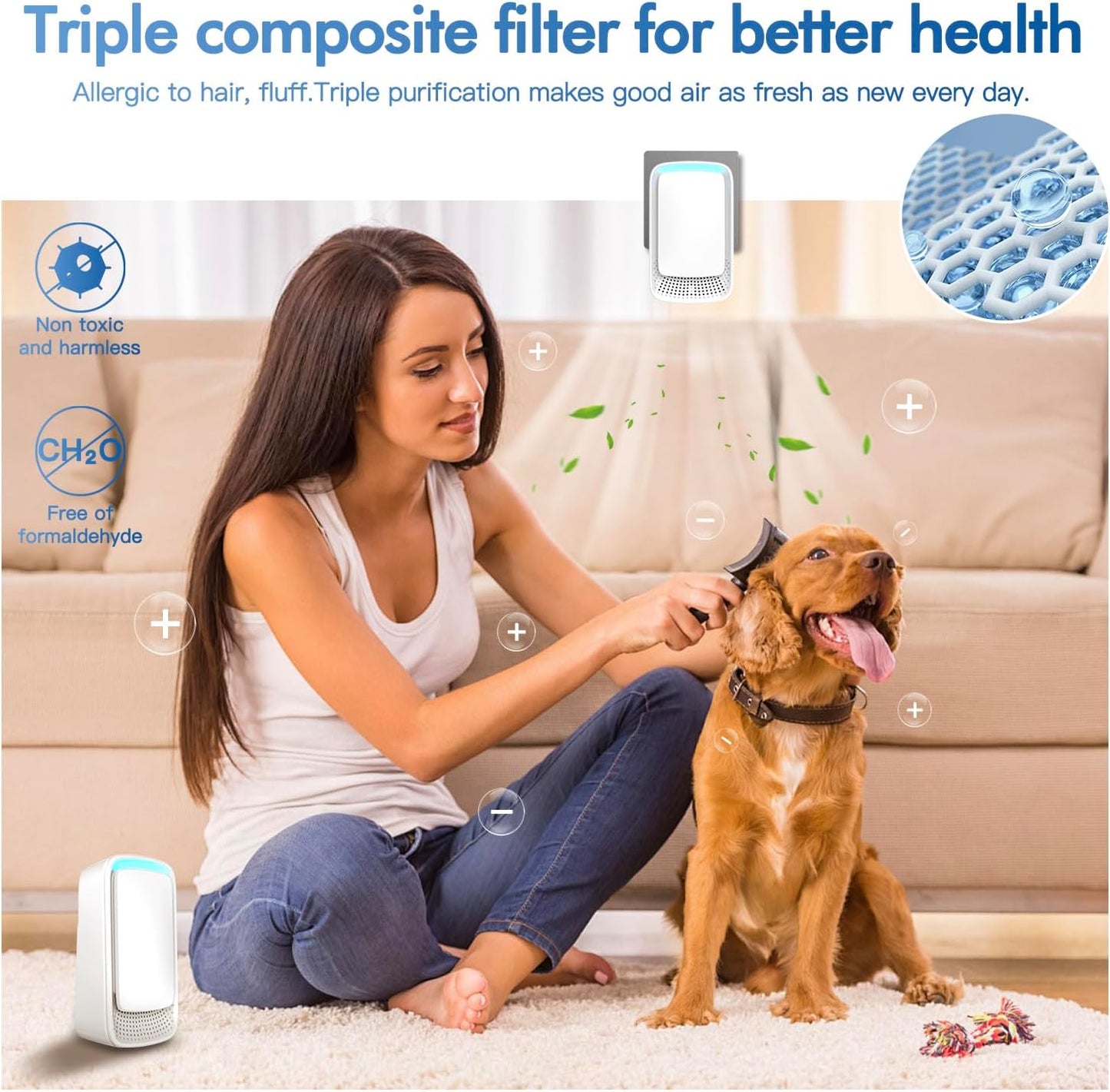 Plug In Air Ionizers - Negative Ion Technology Air Purifier - Quiet Operation Air Freshener for Home, Bedroom, Office, Garage Room - Portable Air Purifiers Odor,Pets Smell - Air Cleaner White (4 Pack)