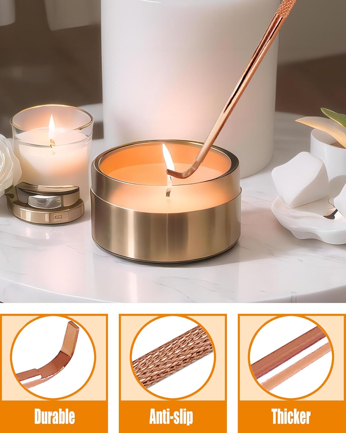 4 in1 Candle Accessory Set with Rechargeable Candle Lighter, Candle Wick Trimmer, Candle Wick Snuffer, Candle Wick Dipper, Candle Care Kit (Rose Gold)