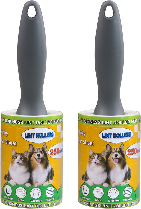 Lint Rollers 2 Pack for Pet Hair 500 Sheets Extra Sticky Pet Hair Remover for Clothes Furniture Carpet Cleaner Cars Dogs Travel-Friendly Grip Handle
