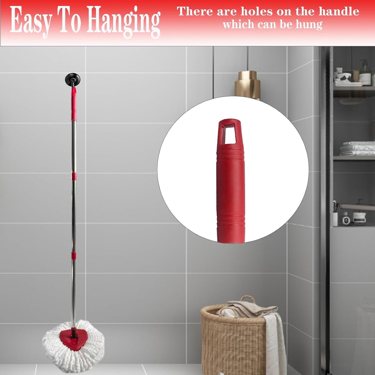 Spin Mop Replacement Handle, 4-Section 30-to-58 inch Mop Replacement Stick Compatible with Ocedar Mop Handle for Easy Wring Mop Refills, Germany Screw Joint (Red 2 Pack)