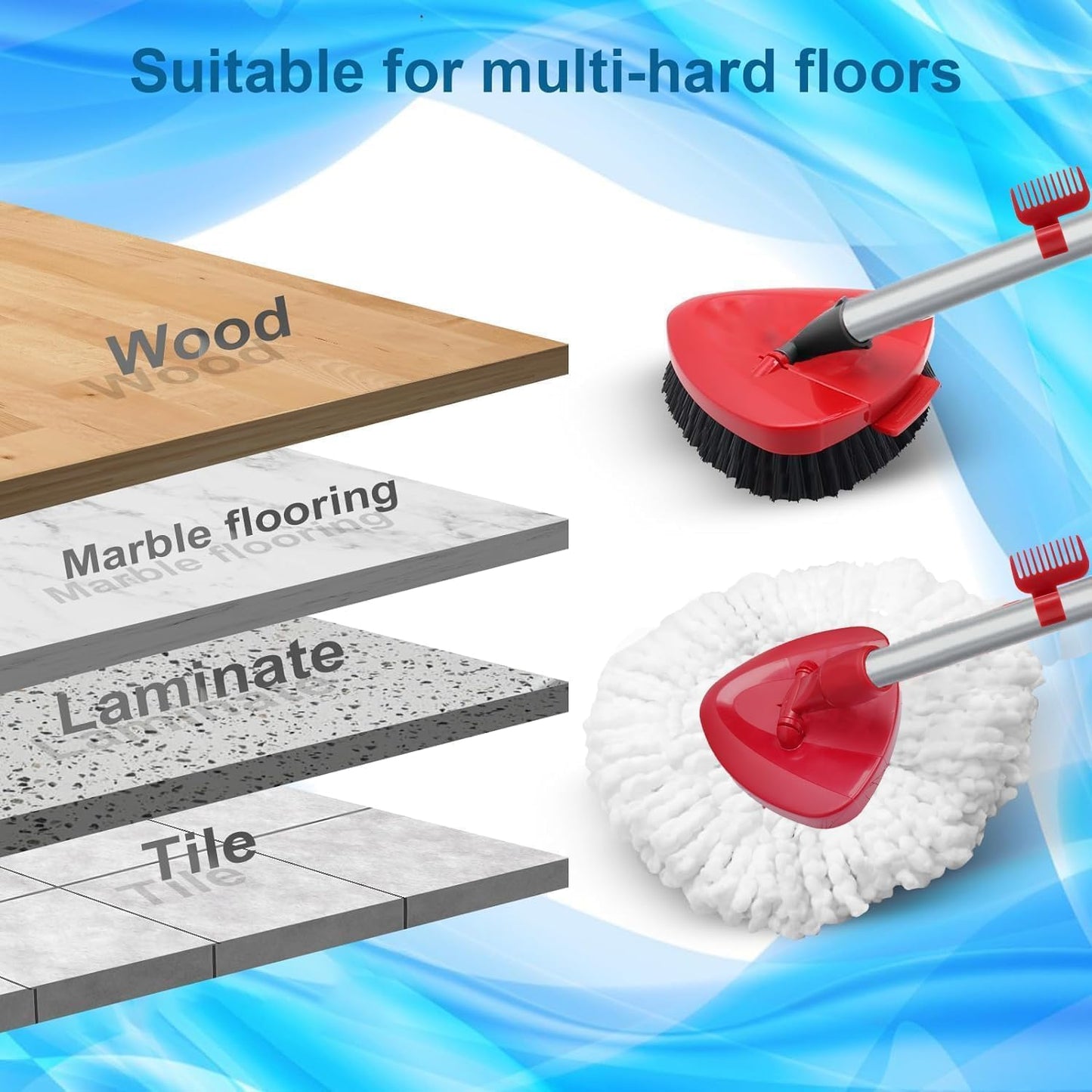 2 Pack Spin Mop Heads Replacement Compatible with O Cedar EasyWring 1Tank, Upgraded Scrub Brush,4 Section Mop Handle and 1 Base Combo Set, Microfiber Replace Head Refill