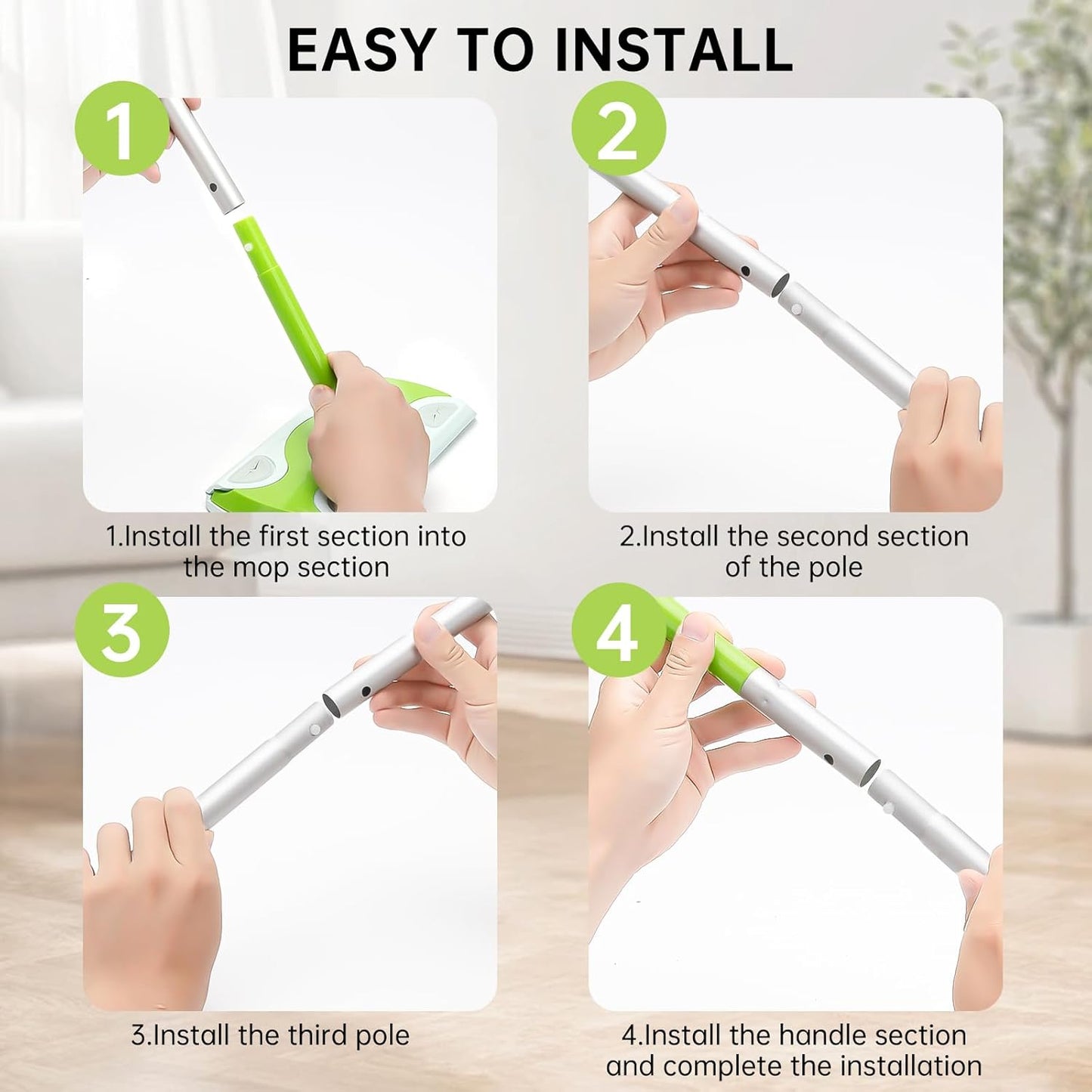 Mop Handle Compatible with Swiffer, Detachable Green Extra Long Mop Handle for Swiffer