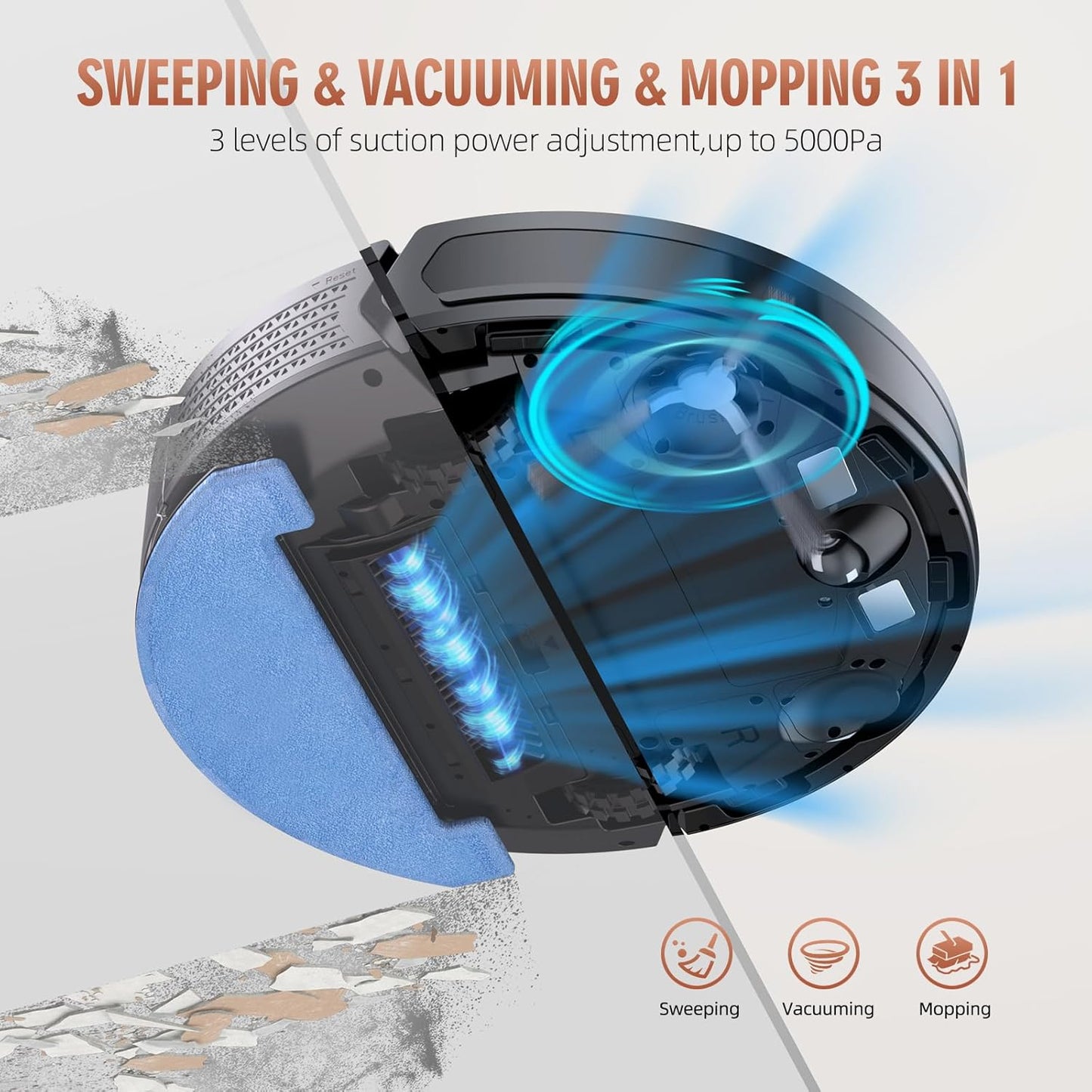 Robot Vacuum and Mop Combo with Self-Emptying Station (60-Day), LiDAR Navigation Robotic Vacuum Cleaner, 5000Pa Suction, 180-Min Runtime, App/Wi-Fi/Alexa Control, for Pet Hair, Carpets & Hard Floors