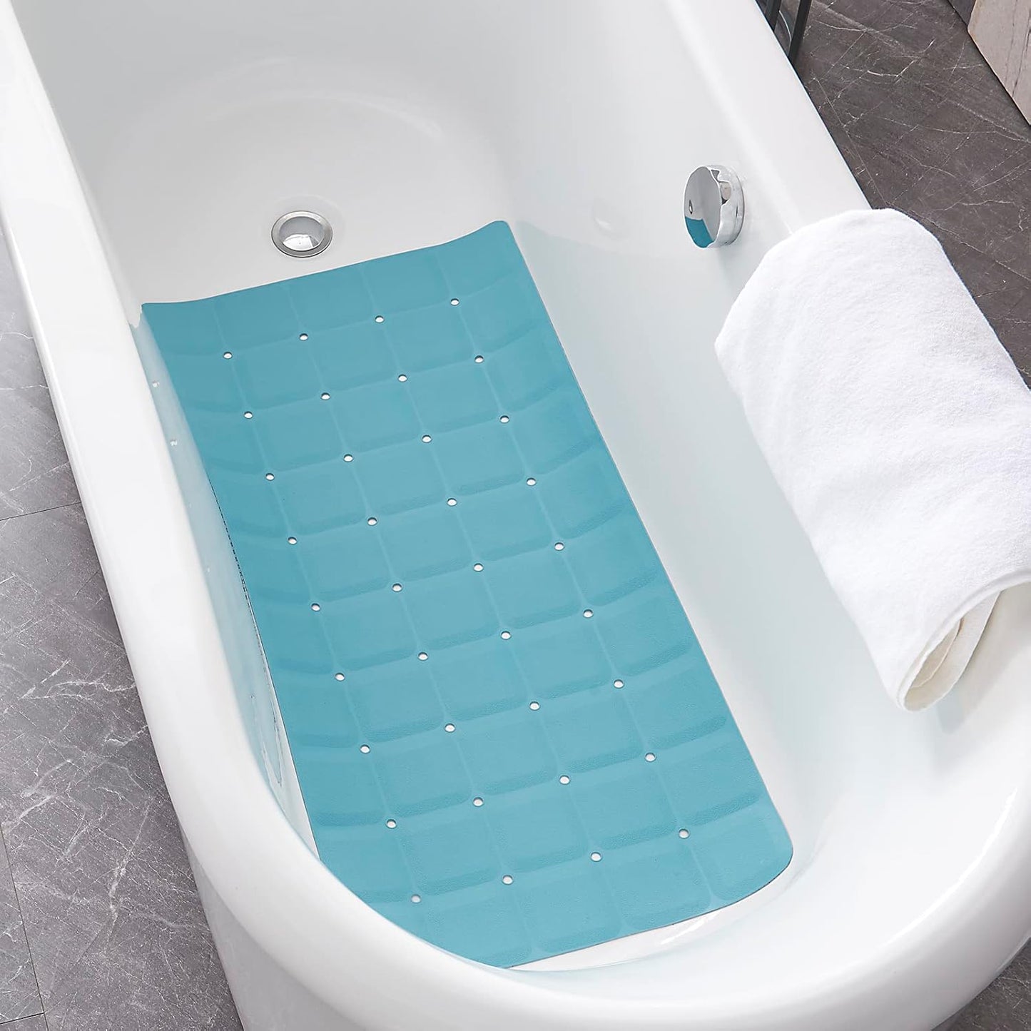Foldable Silicone Bathtub Mat: Jumbo Size Heavy Duty Safety Bath Mat for Tub Without Suction Cups Non Slip Bath & Shower Mat for Textured, Reglazed, Refinished Tub (Blue, 35.8 x 17.7)