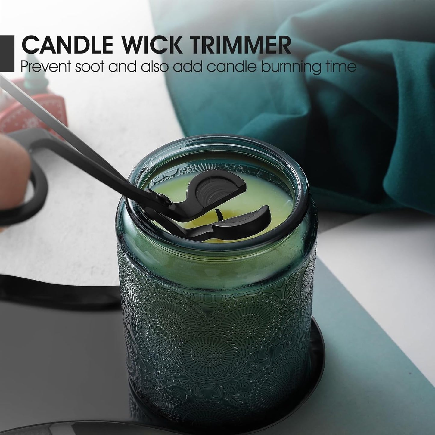 PATOISE 4 in 1 Candle Accessory Set Mini, Candle Wick Trimmer Cutter, Candle Snuffer, Candle Wick Dipper, Tray Holder in Gift Package for Candle Aromatherapy Lovers(4PCS Black)