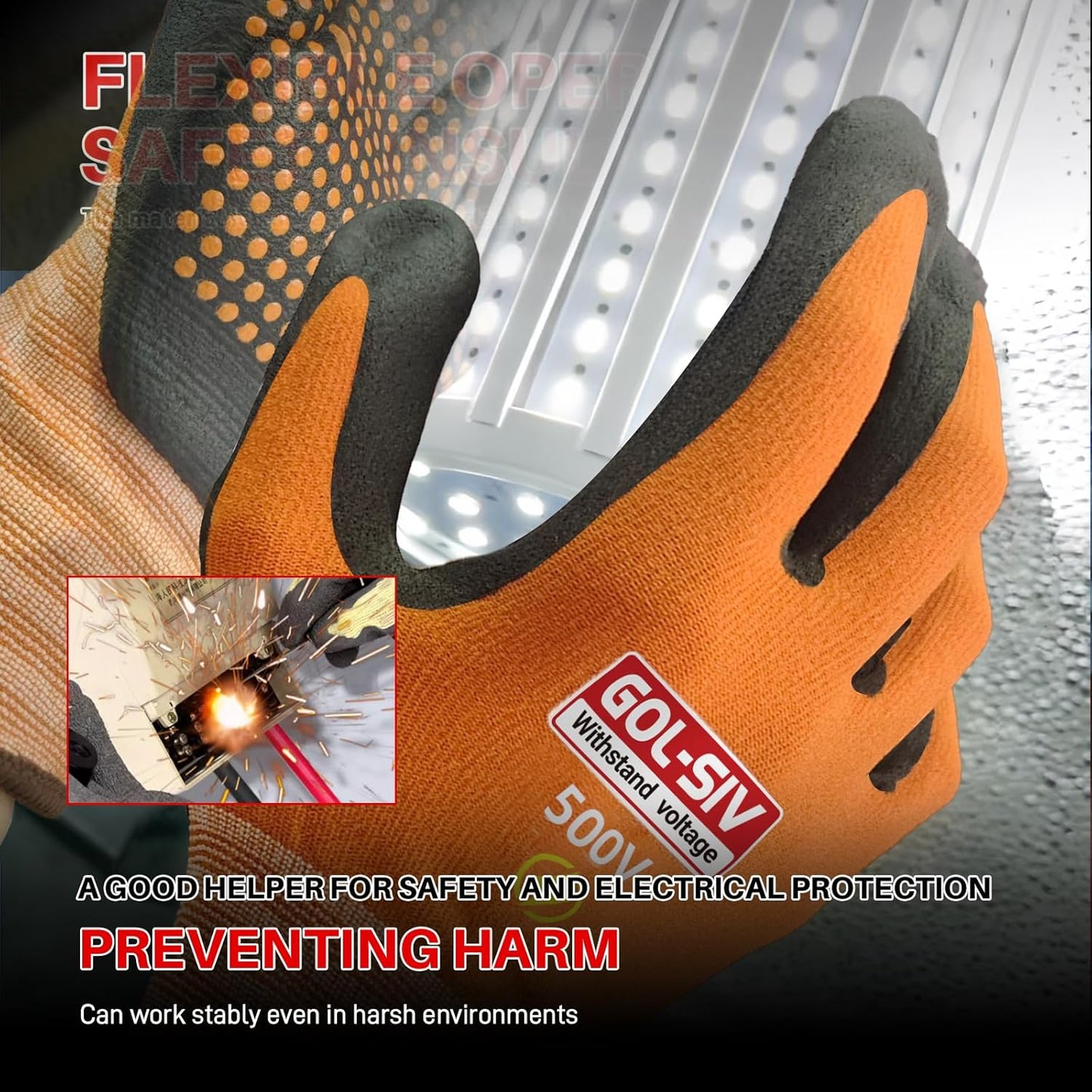 Electrical Insulated Gloves, 500V High Voltage Resistance Electrician Safety Gloves, Rubber Non Slip Work Gloves (500V|nylon insulated, Large)