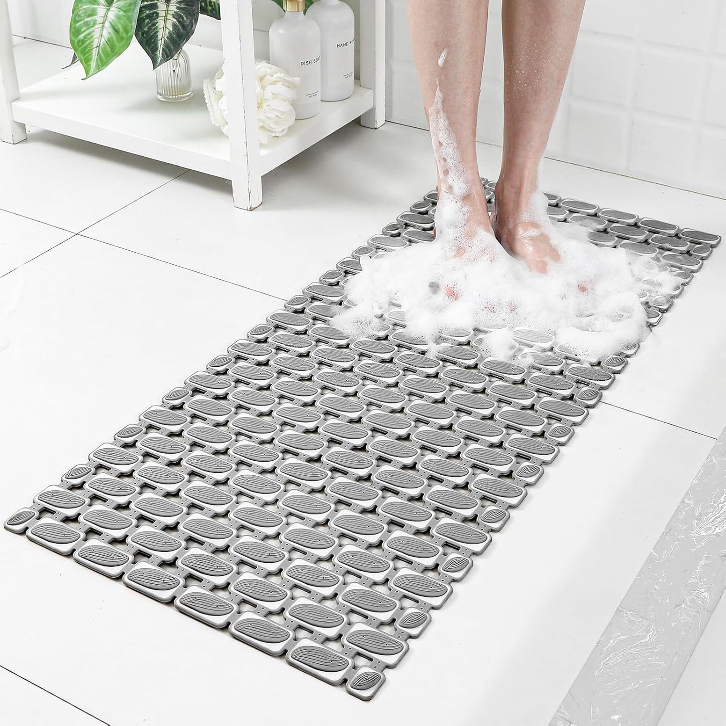 Bath Mat for Tub Non Slip Shower Mat for Elderly - 36 x 16 Inch Soft Durable Bathtub Mat Non Slip Shower Mat for Inside Shower with Suction Cups & Drain Holes, Machine Washable Easy to Cut, Dark Grey
