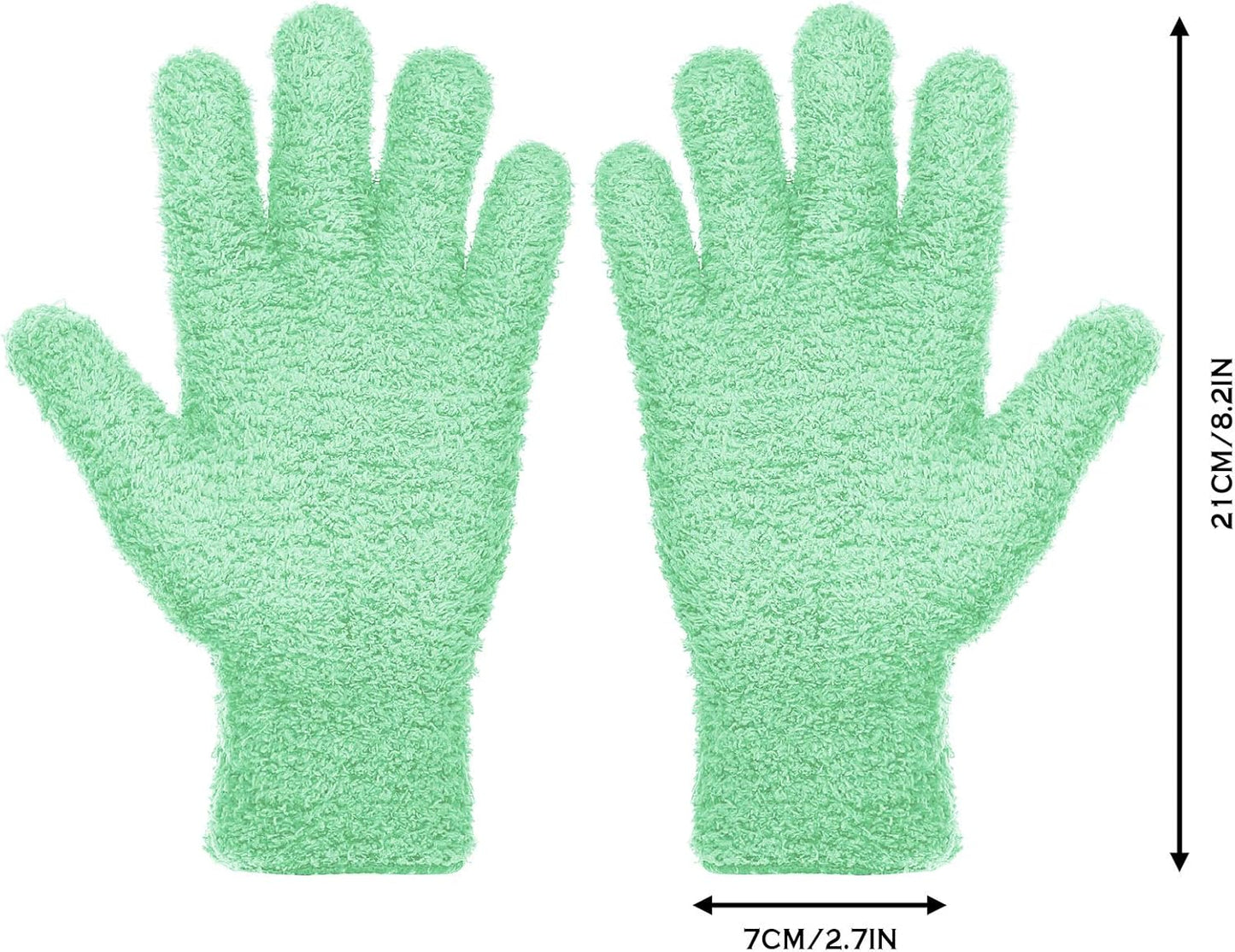 Patelai 2 Pairs Microfiber Gloves for plants Dusting Cleaning Glove Mittens House Cars Blinds Dusting(Blue, Grass Green, Large)