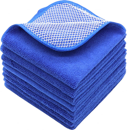 Microfiber Dish Cloths Fast Drying Kitchen Cleaning Cloth Dish Rags Dust Cloths Ultra Absorbent Lint Free Washcloths with Poly Scrub Side 12inch x 12inch 8 Pack (Dark Blue)